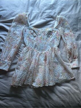 Bardot Cream Eyelet Lace Peplum Top with Pastel Accents